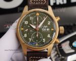 Zf Factory Replica IWC Pilot'S Spitfire Chronograph Green Dial Brown Leather Strap Mens Watch 41mm 